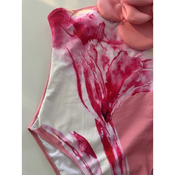 Women’s One-Piece 3D Flower Swimsuit With Matching Wrap/Skirt peach pink Large - Picture 9 of 16